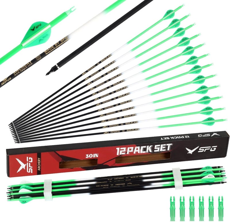 SP.G Archery Arrows for Compound Bow - 30 Inch Arrows for Compound Bow, 500 Spine Carbon Compound Arrows for Recurve Bow Shooting Hunting 12 Packs - Image 1
